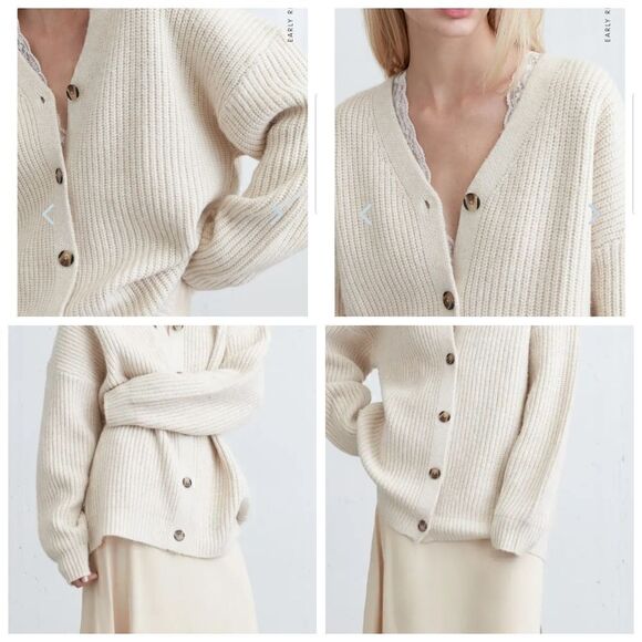 Oak + Fort Tan Chunky Knit Cardigan Oversized S-m NWT - Picture 2 of 13